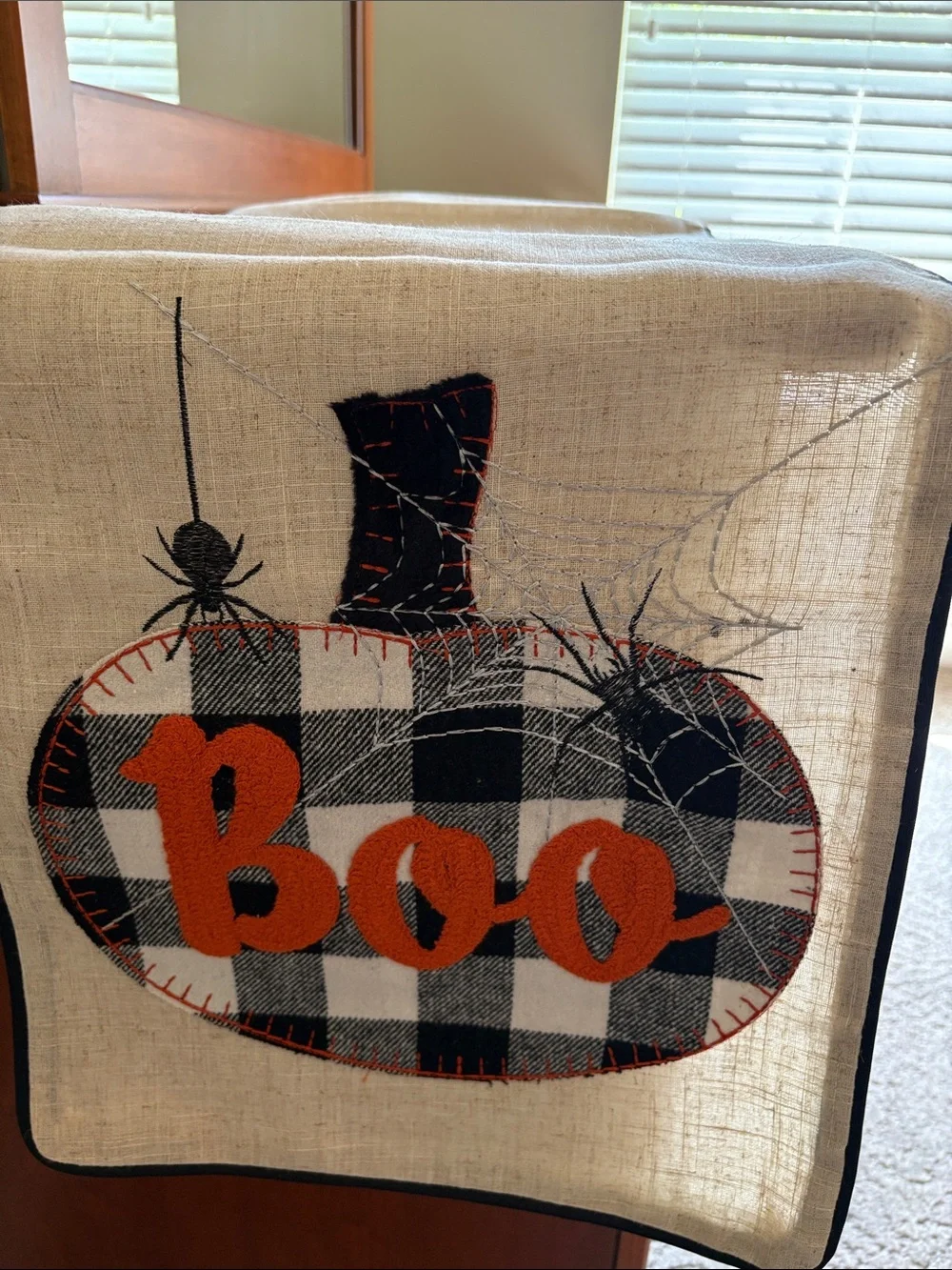 Halloween Pumpkin BOO Plaid Buffalo Check Table Runner Farmhouse Rustic Fall